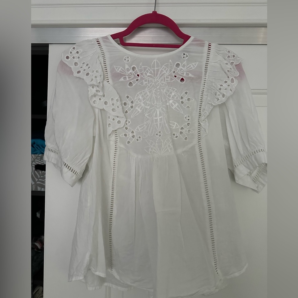 Zara White Embroidered Women's Top